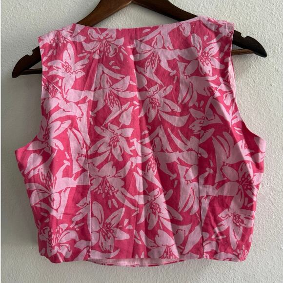 Charlie Holiday Pink Floral Tropical Hibiscus Crop Top size XL - Picture 7 of 14